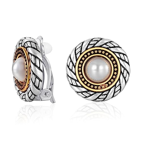 LILIE&WHITE Antique Gold Clip On Hoop Earrings for Women Non Pierced Clip on Earrings with Interwoven Textured Jewelry Gifts - color: EH21315A