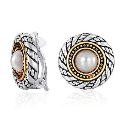 LILIE&WHITE Antique Gold Clip On Hoop Earrings for Women Non Pierced Clip on Earrings with Interwoven Textured Jewelry Gifts - color: EH21315A