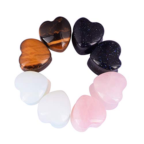 Oyaface 8 PCS Natural Stone Ear Plugs Set Piercing Gauges Black Pink Blue White - color: 00G (10mm), 8 PCS Heart