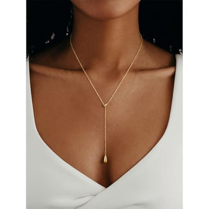 14K Gold Plated Layered Lariat Necklace for Women - Waterproof Non-Tarnish Dainty Gold Chain Necklace, Long Boho Statement Jewelry for Wedding, Prom, Summer Vacation Gifts - color: Drop Y Necklace-Gold