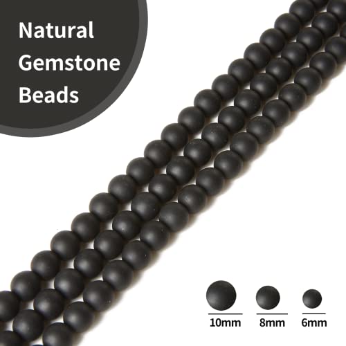 100pcs 10mm Matte Black Beads Natural Gemstone Beads Round Loose Beads for Crafting and Jewelry Making - color: Matte Black, size: 10mm