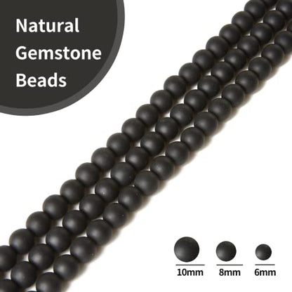 100pcs 10mm Matte Black Beads Natural Gemstone Beads Round Loose Beads for Crafting and Jewelry Making - color: Matte Black, size: 10mm