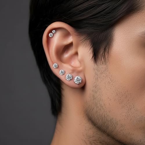 18K Gold Plated Round Princess Cut Clear Cubic Zirconia Stud Earring of 6 Pairs - color: C-white