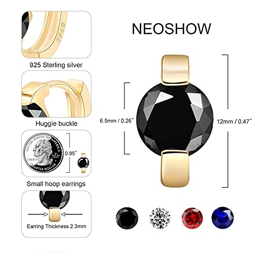 Tiny Huggie hoop Earrings for Women | 14k Gold Plated, Mini Round Cubic Zirconia, Small Simulated Diamond Huggies, Hypoallergenic Jewelry Gifts - color: Black