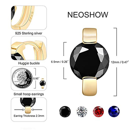 Tiny Huggie hoop Earrings for Women | 14k Gold Plated, Mini Round Cubic Zirconia, Small Simulated Diamond Huggies, Hypoallergenic Jewelry Gifts - color: Black