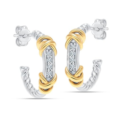 LeCalla Real 925 Sterling Silver C Hoop Earrings | Lightweight Small Hoops Italian Half Earring Hoops for Women - color: Twined Two-Tone-20mm