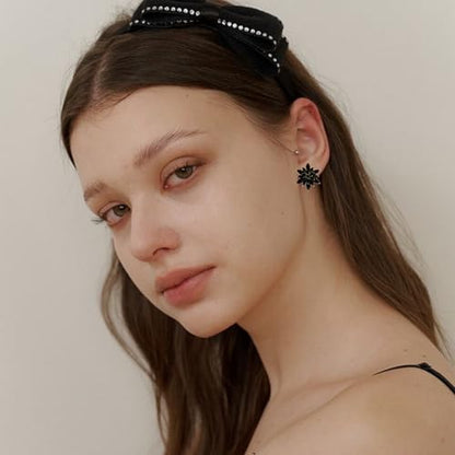 Crystal Flower Burst Stud Earrings Elegant Hypoallergenic Large Big Sparkly CZ Cubic Zirconia Rhinestone Earrings Bridal Wedding Party Prom Costume Jewelry for Women Birthstone Birthday Gift - color: Black