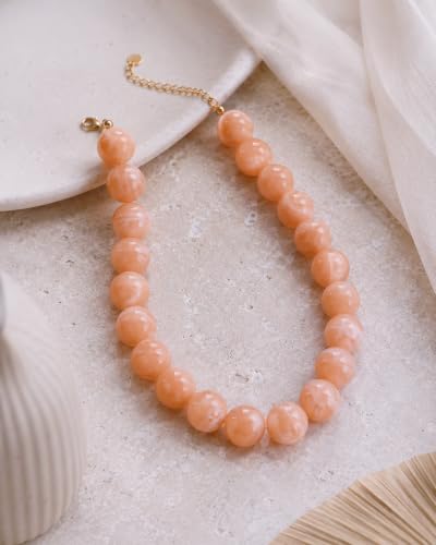 Colorful Chunky Beaded Necklaces for Women Trendy Large Bead Statement Necklace Boho Resin Bead Choker Summer Beach Jewelry Gifts Accessories - color: Peach Nude