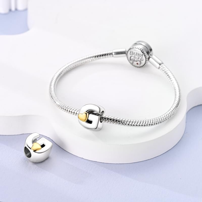 Women 925 Sterling Silver Charms A-Z Heart Letters Beads Pendant for Bracelets Women Fit Pandora Bracelets Hypoallergenic Beads - color: G
