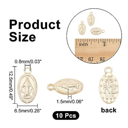 UNICRAFTALE 10pcs Golden Oval with Virgin Mary Charms 304 Stainless Steel Miraculous Metal Pendants 0.8mm Small Hole Charms for Jewelry Making DIY Crafting - color: Golden-L