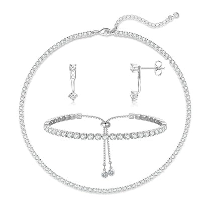 Luxval Tennis Necklace 14K Gold Plated Rhinestone Butterfly Choker Necklaces for women Dainty Zirconia Cut Faux Diamond chain 3mm - color: Silver-2CZ tennis set