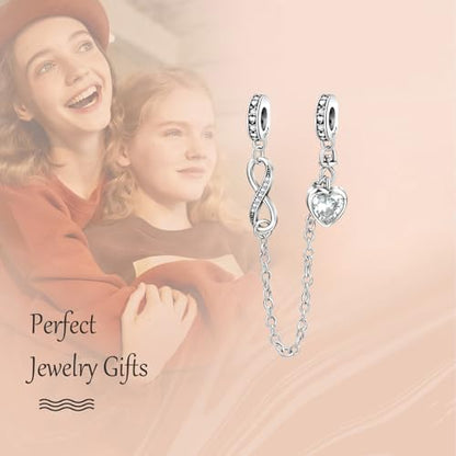 Annmors S925 Clip Spacer Safety Chain Stopper Charms for Pandora, Gift Mom Daughter Friend Sister Wife Grandma Girlfriend Fmaily On Christmas Mothers Valentines Halloween Graduation - color: D02-Infinity Love Heart Safety Chain