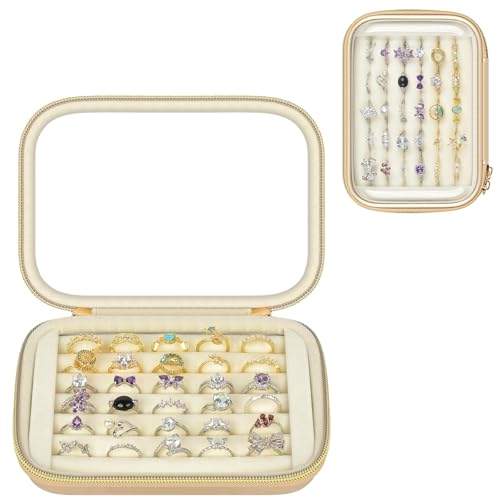 PAIYULE Ring Organizer Box with Clear Top for 30+ Pcs, 6-Row Velvet Display | 6-Row Velvet Insert, Holds 30+ Rings, EVA Hard Shell, Case Only, For Vanity Display & Travel, Rose Gold - color: Rose Glod