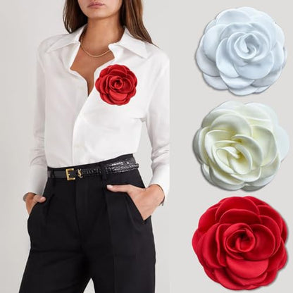 Collar Chain Pin for Men and Women - Hanging Tassel Brooch Lapel Pin for Business Suits - Bar Pin With Long Chain - Gifts - color: L: red flower