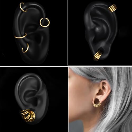 Vankula 10PCS Seamless Septum Nose Piercing Rings Segment Hoop Rings 316L Stainless Steel Ring Stack Clickers Ear Plugs Hangers Women Men Body Jewelry - color: Gold, size: 1.2*10mm 10PCS