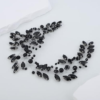JWICOS Crystal Wedding Headband for Brides Pearl Wedding Hair Accessories Bridal Hair Piece for Women and Girls (Black) - color: Black
