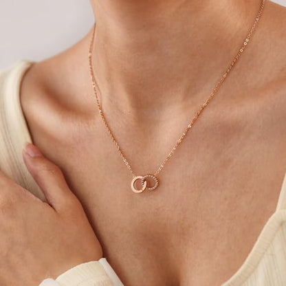18K Gold Plated Pendant Necklaces - Dainty Minimalist, Waterproof, Non-Tarnish Fashion Jewelry for Women - style: Interlocking Round Pendant