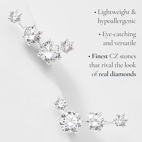 Nadri Climber Earrings for Women - Bridal Gifts and Wedding Jewelry - Ear Cuffs and Ear Climbers - color: Rhodium