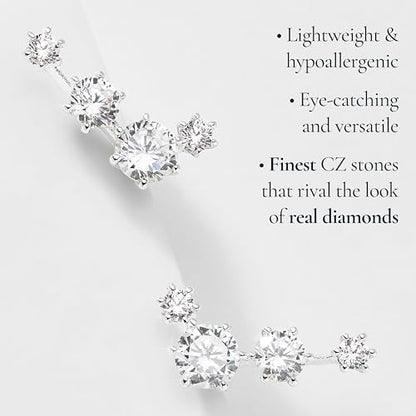 Nadri Climber Earrings for Women - Bridal Gifts and Wedding Jewelry - Ear Cuffs and Ear Climbers - color: Rhodium