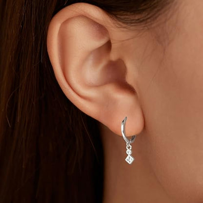 LOVECOM 925 Sterling Silver Heart Dangle Earrings for Women 14K Gold Plated Dainty CZ Love Hearts Charm Huggie Hoop Earrings to Daughter Birthday Wedding Graduation Gifts Jewelry Gifts - color: Style 2-Silver