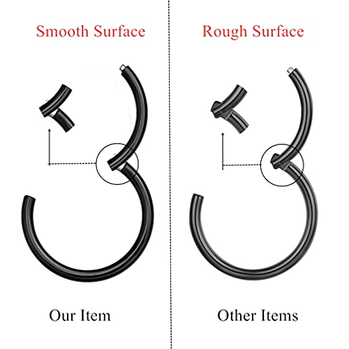 MissNity 316L Surgical Steel Hinged Nose Rings Hoop 20G 18G 16G 14G, Diameter 6mm to 10mm, Color Gold - Rose Gold - Silver - Black - Rainbow - color: A01: black - 1pc
