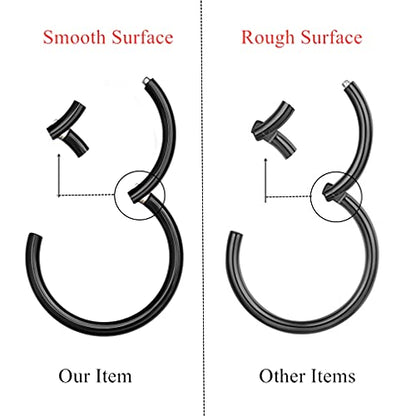 MissNity 316L Surgical Steel Hinged Nose Rings Hoop 20G 18G 16G 14G, Diameter 6mm to 10mm, Color Gold - Rose Gold - Silver - Black - Rainbow - color: A01: black - 1pc