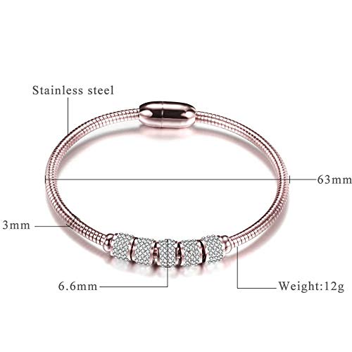 JUDE Stainless Steel Cubic Zircon Snake Chain Bangle Bracelet - color: Rose Gold