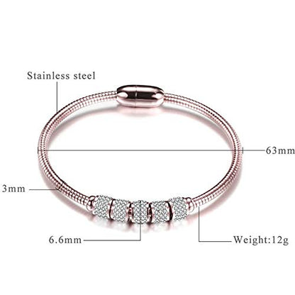 JUDE Stainless Steel Cubic Zircon Snake Chain Bangle Bracelet - color: Rose Gold