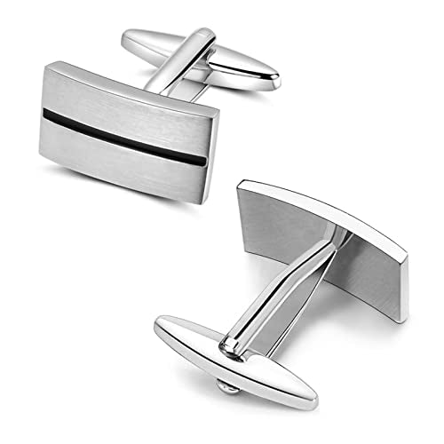 Mr.Van Simple Stripes Cufflinks Platinum Plated Metal Geometric Shape Cuff Link for Mens Business Wedding Present
