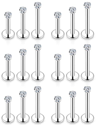 14G Lip Rings Stainless Steel Tragus Helix Conch Piercing Jewelry Snake Bite Piercing Monroe Lip Rings Labret Medusa Cartilage Lobe Earrings Studs Piercing Jewelry 6MM 8MM 10MM Silver 18PCS - color: 14G-2MM