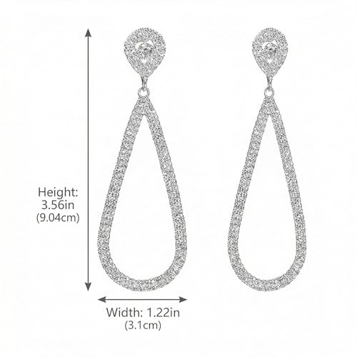 Silver Rhinestone Dangle Earrings for Women, Oversized Teardrop Drop Earrings, Sparkling Crystal Chandelier Jewelry for Wedding, Prom Earring Fashion Jewelry