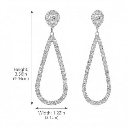 Silver Rhinestone Dangle Earrings for Women, Oversized Teardrop Drop Earrings, Sparkling Crystal Chandelier Jewelry for Wedding, Prom Earring Fashion Jewelry