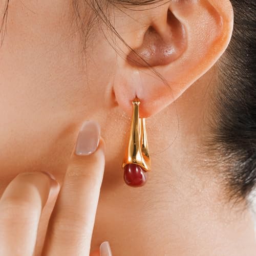 Acrylic Gold Hoop Earrings Chunky Statement Dangle Drop Huggie Earring Colorful Resin Jewelry for Women - color: Burgundy