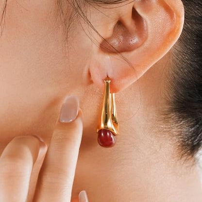 Acrylic Gold Hoop Earrings Chunky Statement Dangle Drop Huggie Earring Colorful Resin Jewelry for Women - color: Burgundy