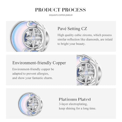 Celestial Bead Charms for Bracelets, Star Moon Dreamcatcher Dangle Charms, Silver Tone Copper, Glass Resin CZ Accents, Charm Beads for Women Jewelry Making, Gift Box Included - color: Moon Star Round Bead Charm
