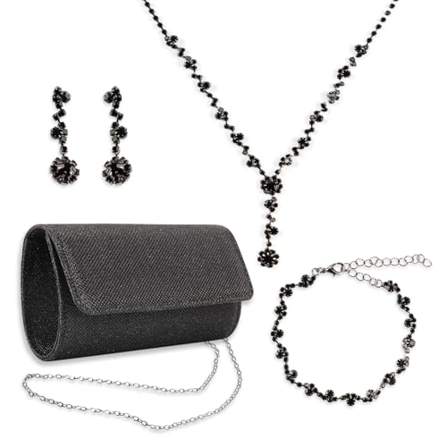 4 Pcs Rhinestone Jewelry Clutch Purses Bag Jewelry Sets for Women Wedding, Homecoming Bling Accessories Earrings Necklace Bracelet Evening Bag Handbag Clutch Purses