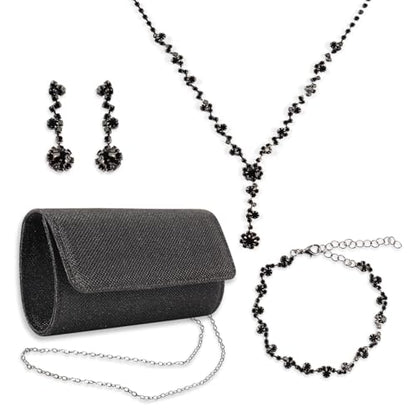 4 Pcs Rhinestone Jewelry Clutch Purses Bag Jewelry Sets for Women Wedding, Homecoming Bling Accessories Earrings Necklace Bracelet Evening Bag Handbag Clutch Purses