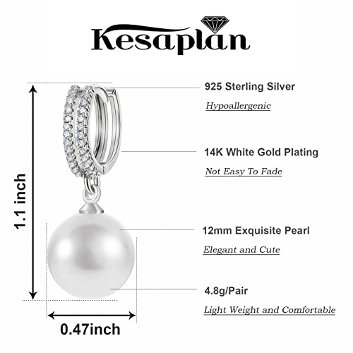 Pearl Earrings for Women 14K Gold Plated Hypoallergenic Pearl Earrings 5A Cubic Zirconia Dangle Earrings Elegant Jewelry - color: 4-Silver