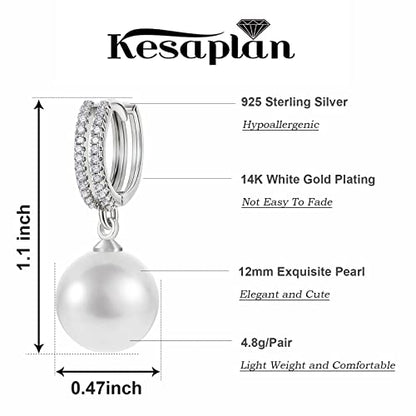 Pearl Earrings for Women 14K Gold Plated Hypoallergenic Pearl Earrings 5A Cubic Zirconia Dangle Earrings Elegant Jewelry - color: 4-Silver