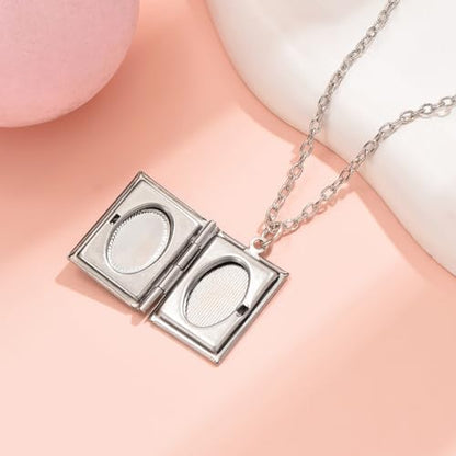 Photo Book Locket Necklace for Women Charm Choker Pendants that Holds Pictures Memorial Jewelry - color: Rose Flower Pattern