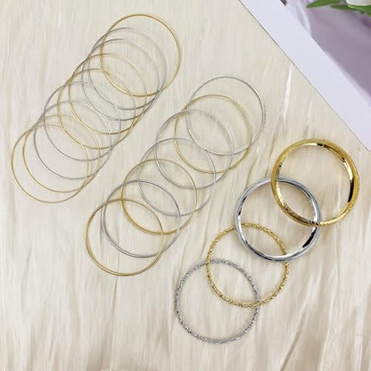 YBMYCM 10Pcs Gold-plated Bangle Bracelet Set for Women Multi Layer Stackable Wide Bangles Indian Chunky Bangle Bracelets Ethnic Glossy Textured Bracelets Wedding Outfit Jewelry - style: 20pcs-G-Silver