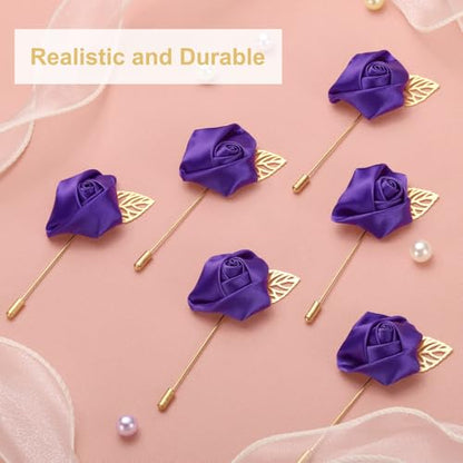 uxcell 24pcs Deep Purple Rose Boutonnieres Flower Pins for Wedding | Buttonholes Pocket Boutonnieres for Wedding Ceremony Anniversary Prom Formal Dinner Party - color: Deep Purple