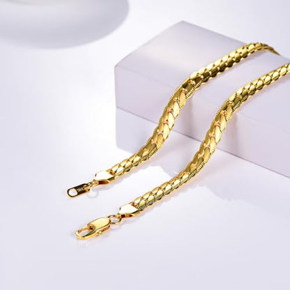 Snake Chain for Women Stainless Steel Dainty Choker Necklace Thin Layered Men Chain 8mm Width Gold/Black/Silver Plated Trendy Jewelry 18/20/22/24/26/28/30 Inch - color: 8MM-Gold Snake Chain, size: Length 26 Inches