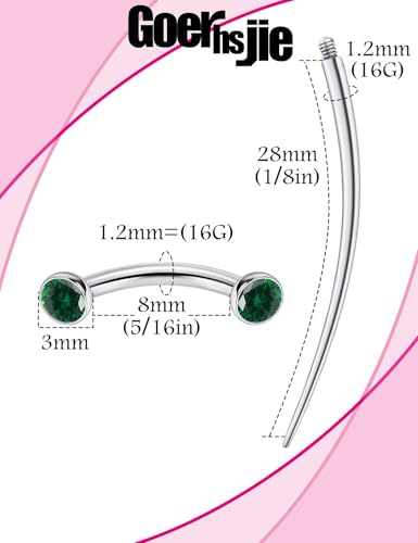 F136 Titanium 16g 6/8/10mm Eyebrow/Rook/Snug/Vertical-Labret/VCH/Snake-Eyes/Anti-Tragus/Christina/Daith/Belly-Button/Bridge/Hood/Surface Curved Barbell Piercing Jewelry for Women Men - color: Green, size: 8 mm (5/16 in)