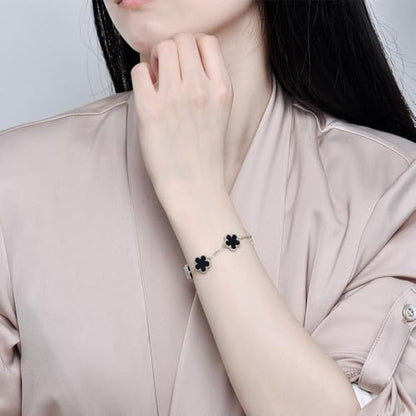 FLY FEI 18K Gold-Plated Four Leaf Clover Bracelet for Women,Adjustable lucky Bracelet Set Jewelry Gift-Hypoallergenic Charm for Birthdays, Wellness & Daily Wear - color: style02-Black(silvery)