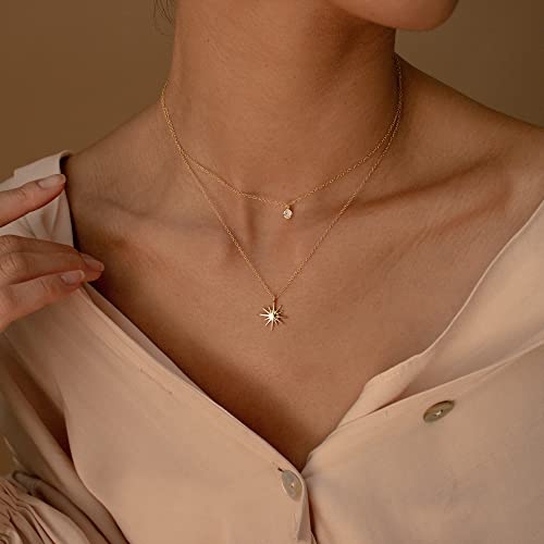 Tewiky Dainty 14k Gold Plated/Silver Cubic Zirconia Necklaces for Women | Simple CZ Jewelry Necklaces Trendy Gifts - color: Gold layered star CZ