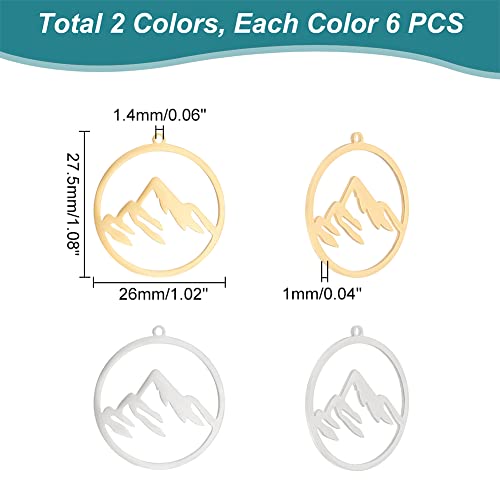 UNICRAFTALE Mountain Charms Flat Round with Mountain Dangle Pendants Stainless Steel Pendants Hypoallergenic Hollow Charms for Outdoor Lovers Hikers Skiers Climbers - style: Mountain