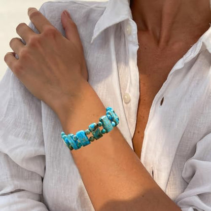 Yomisa Boho Beaded Bracelets for Women,Natural Chakra Turquoise Stone Jasper Bead Bracelet for Womens,Bohemian Handmade Stretch Beads Friendship Bracelets,Healing Trendy Western Jewelry Gifts - color: Turquoise