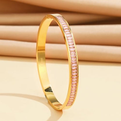 Gold Rhinestone Bangles Bracelets for Women, Chunky Crystal Stainless Steel Stackable Cuff Bracelet Prom Fashion Jewelry Gift - color: Pink