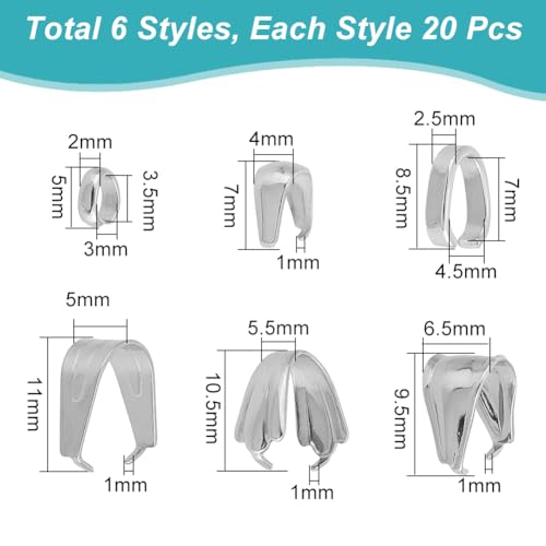 UNICRAFTALE 120Pcs 6 Styles Stainless Steel Pinch Clips Clasp Bail Snap On Bails Hook Pendant Clip Clasp Metal Connector Clasps Pendant Clasps for Neckalce Jewelry DIY Craft Making - color: Stainless Steel Color